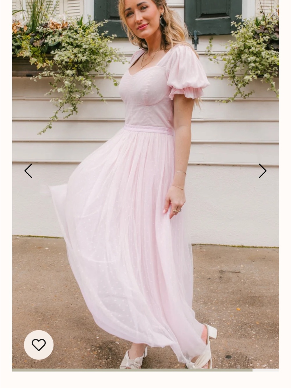 Ivy City Co Pale Pink Tulle Midi Dress with Puff Sleeves